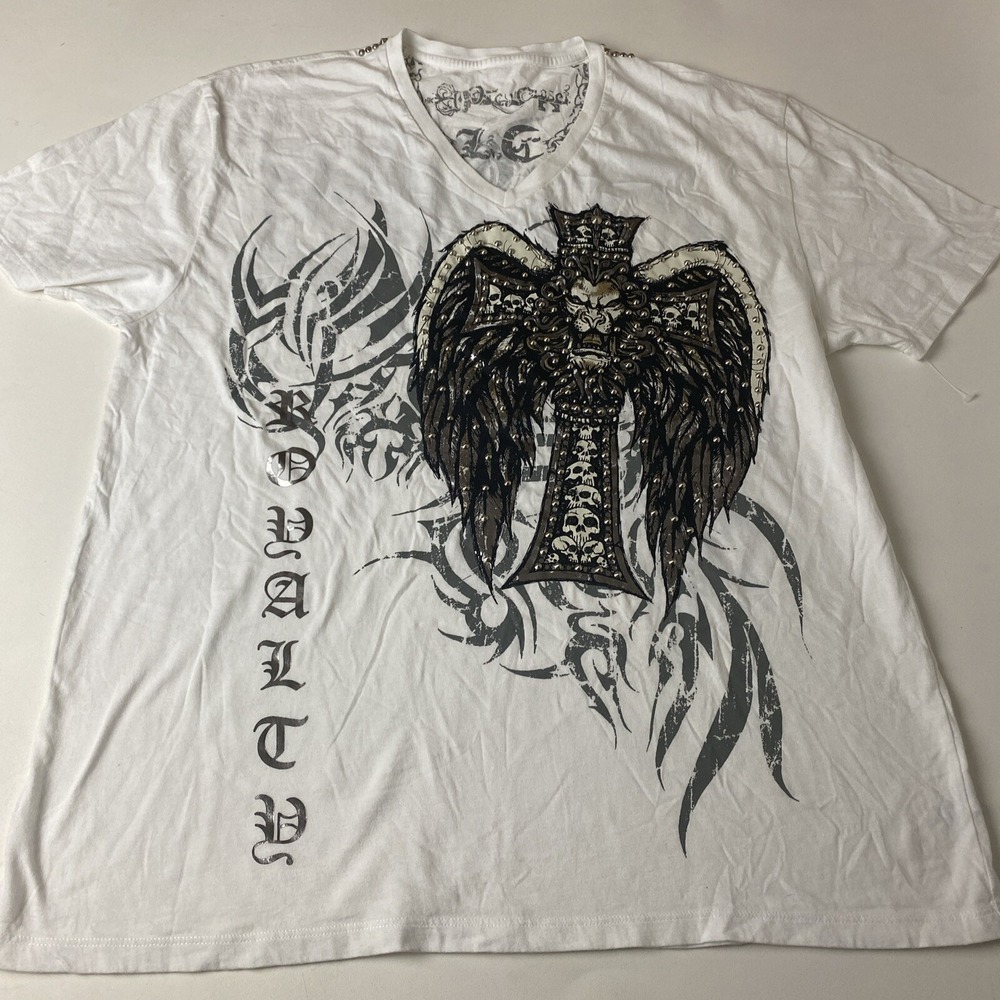Key Closet Shirt Mens XL Lion Crown King Cross Studded Graphic Tee T-shirt Y2K